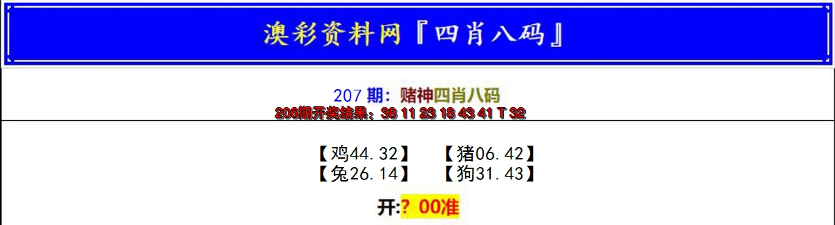 新澳彩207期:赌神四肖八码