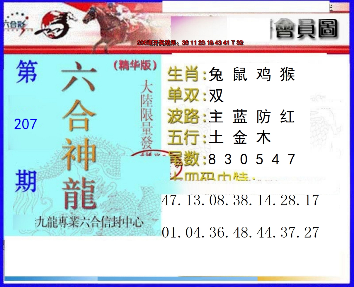 新澳彩207期:六合神龙