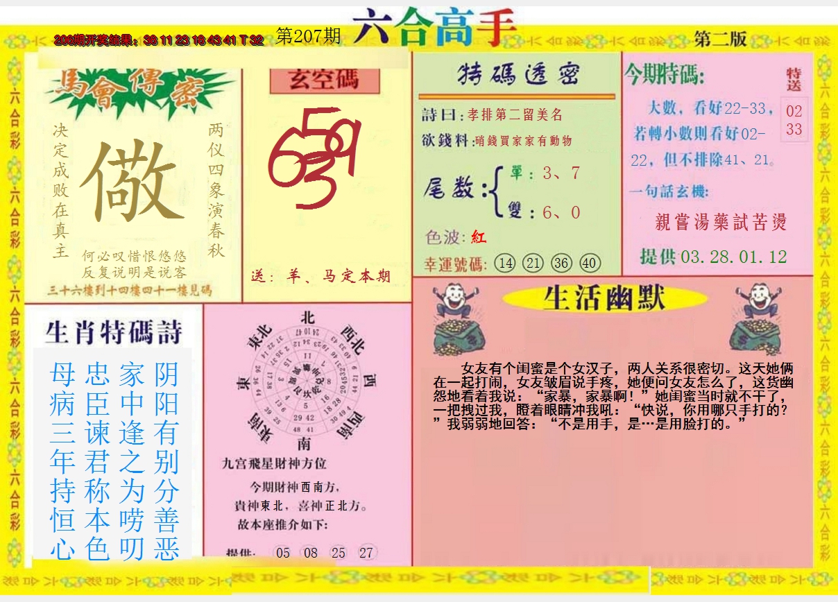 新澳彩207期:六合高手B