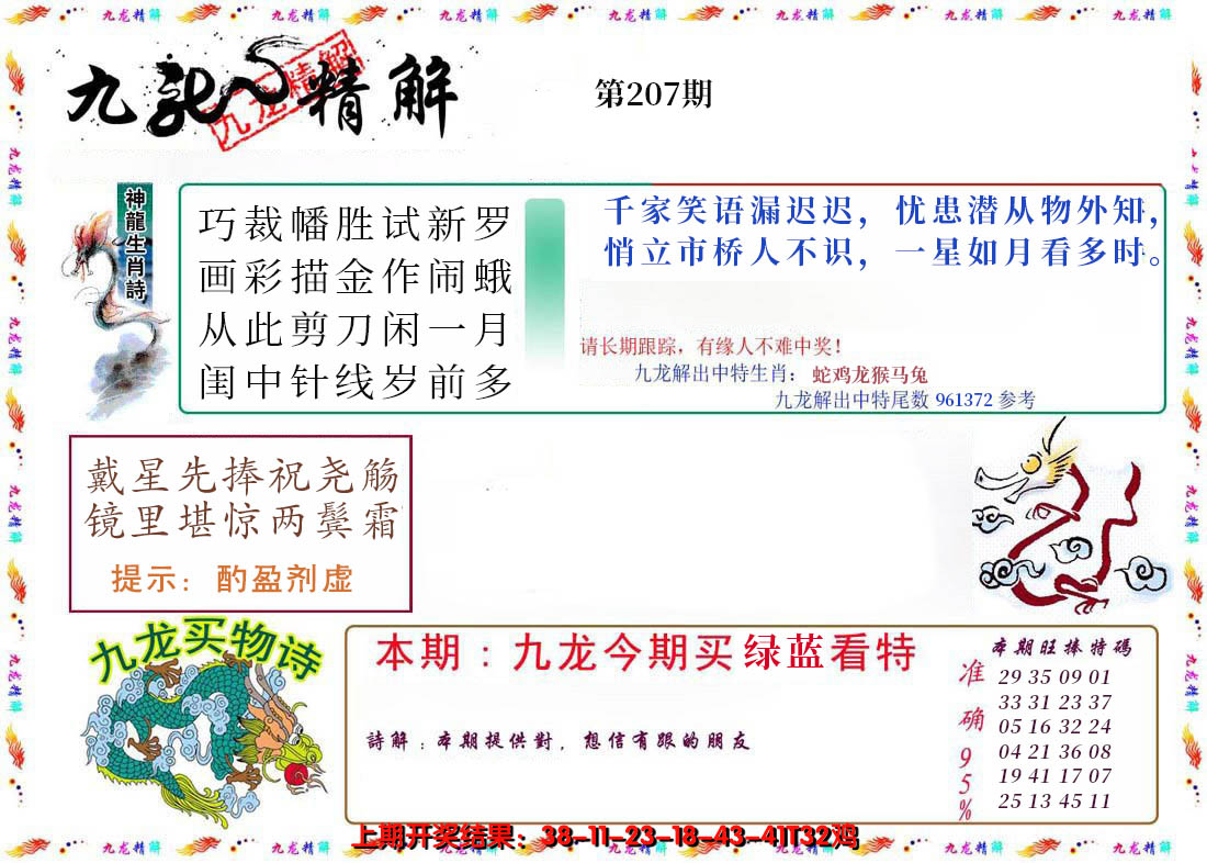 新澳彩207期:九龙精解