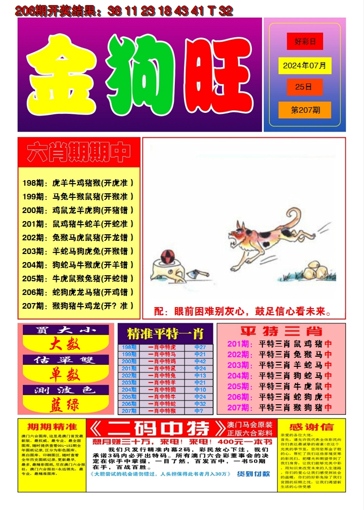 新澳彩207期:澳门金狗旺A