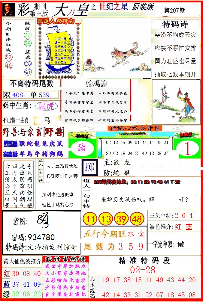 新澳彩207期:大刀皇之(世纪之星)