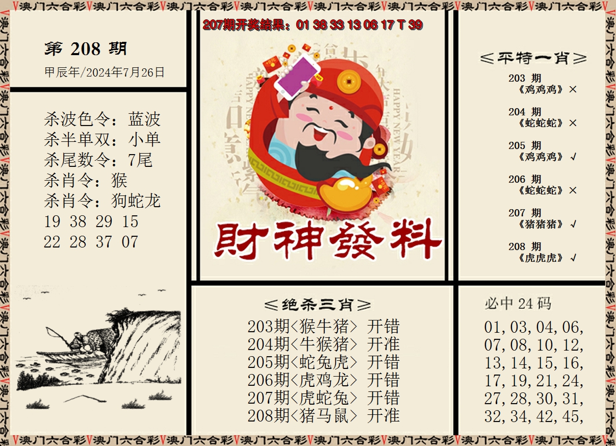 新澳彩208期:财神发料