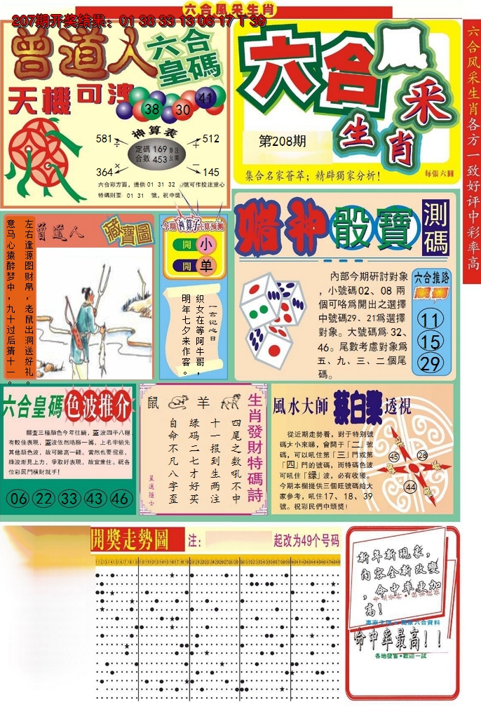 新澳彩208期:六合风采A