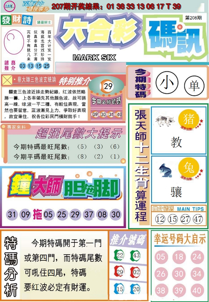 新澳彩208期:六合码讯