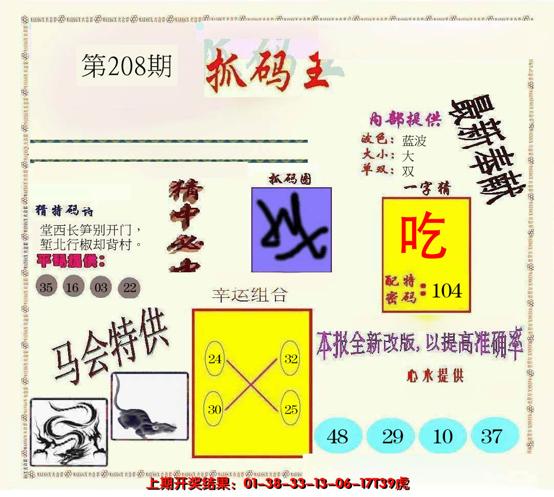 新澳彩208期:新抓码王