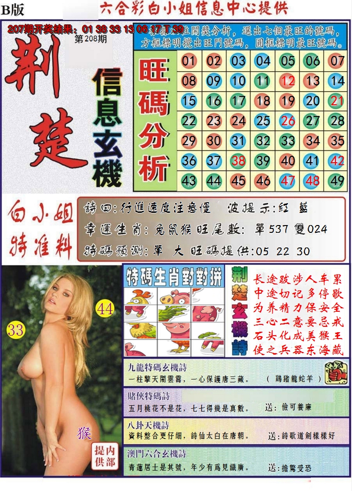 新澳彩208期:荆楚信息玄机B