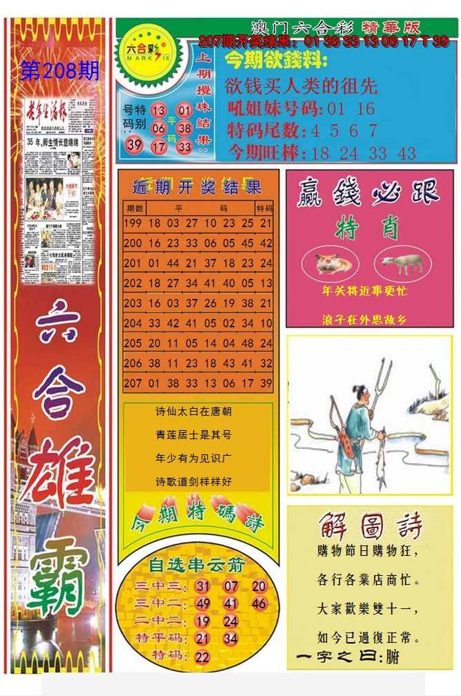 新澳彩208期:六合雄霸