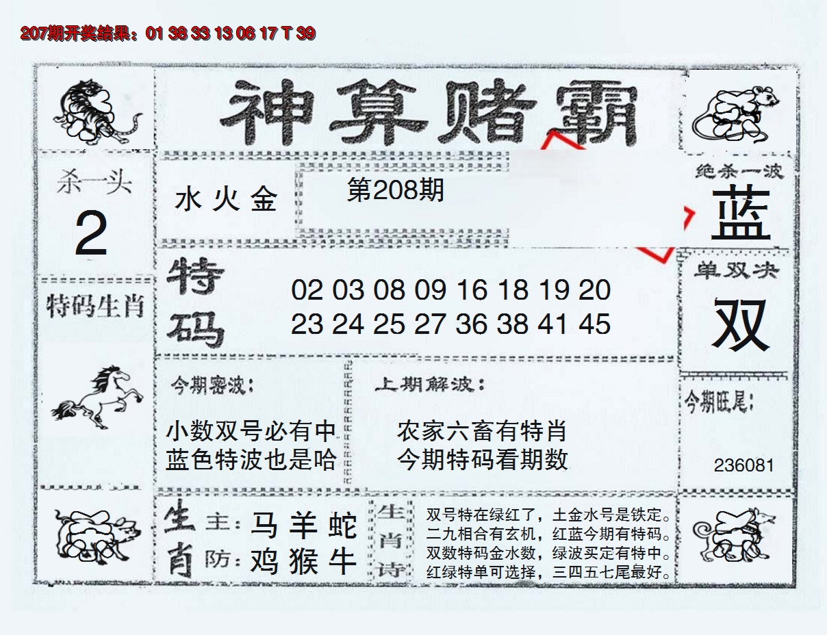 新澳彩208期:神算赌霸