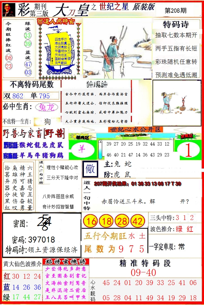 新澳彩208期:大刀皇之(世纪之星)