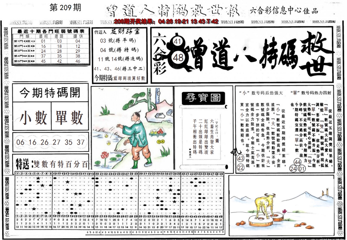 新澳彩209期:曾道人特码救世A