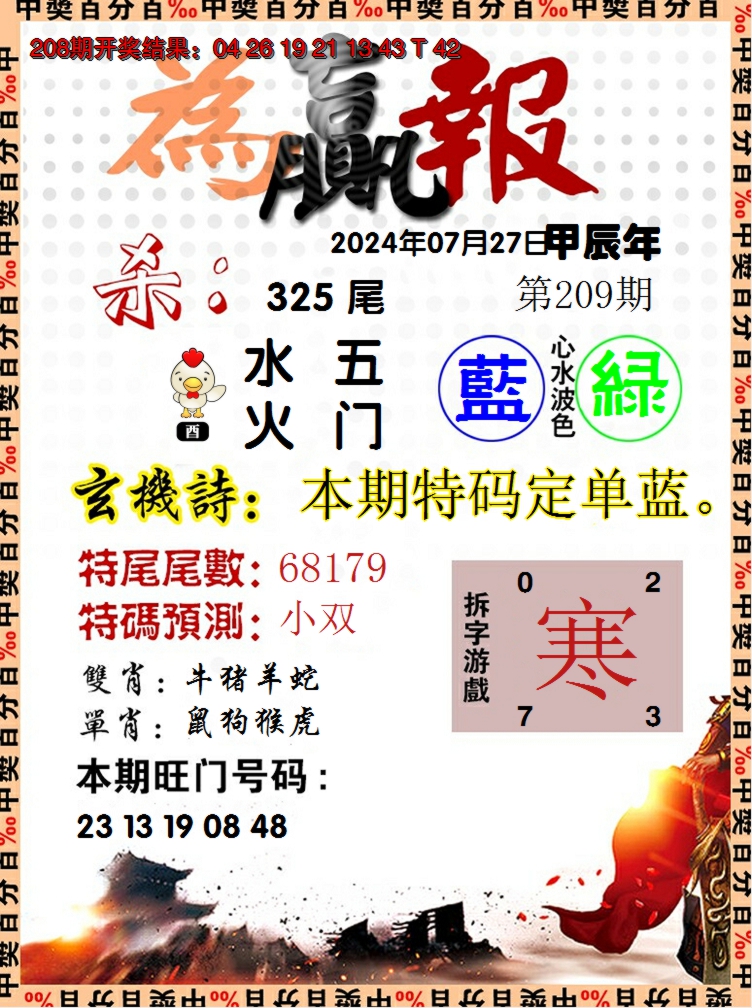 新澳彩209期:为赢报