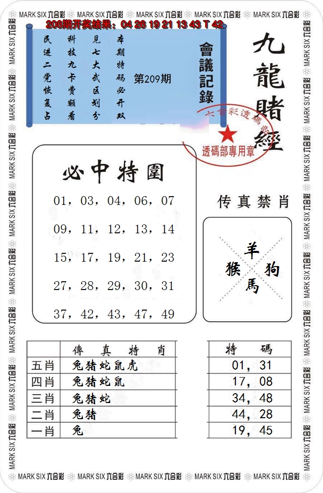 新澳彩209期:九龙赌经