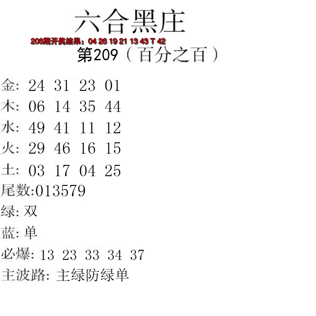 新澳彩209期:六合黑庄