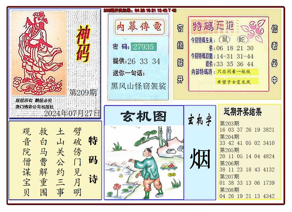 新澳彩209期:黄大仙神码