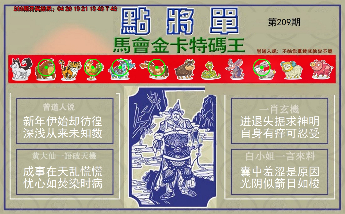 新澳彩209期:点将单