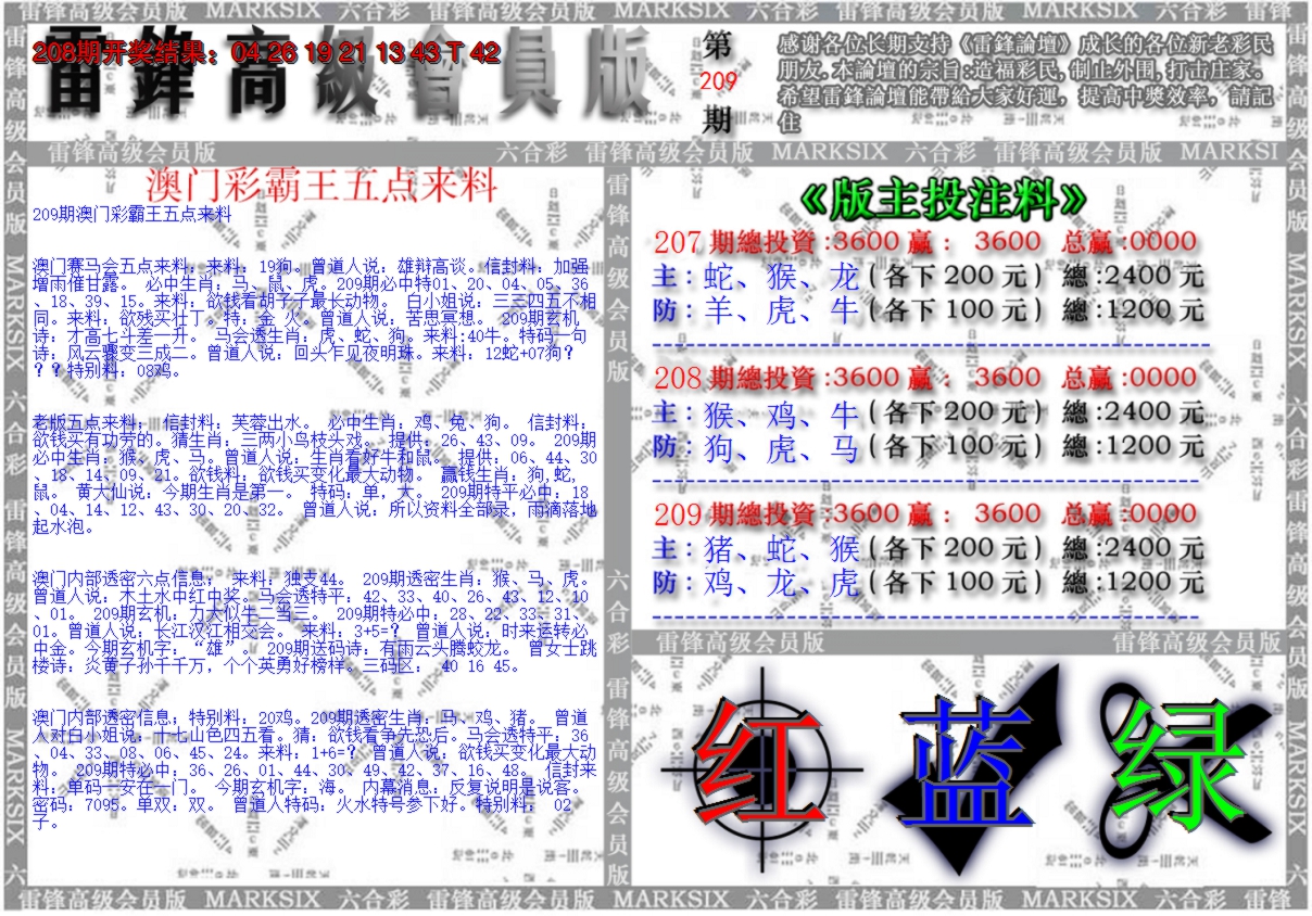 新澳彩209期:(假)雷锋高级会员版