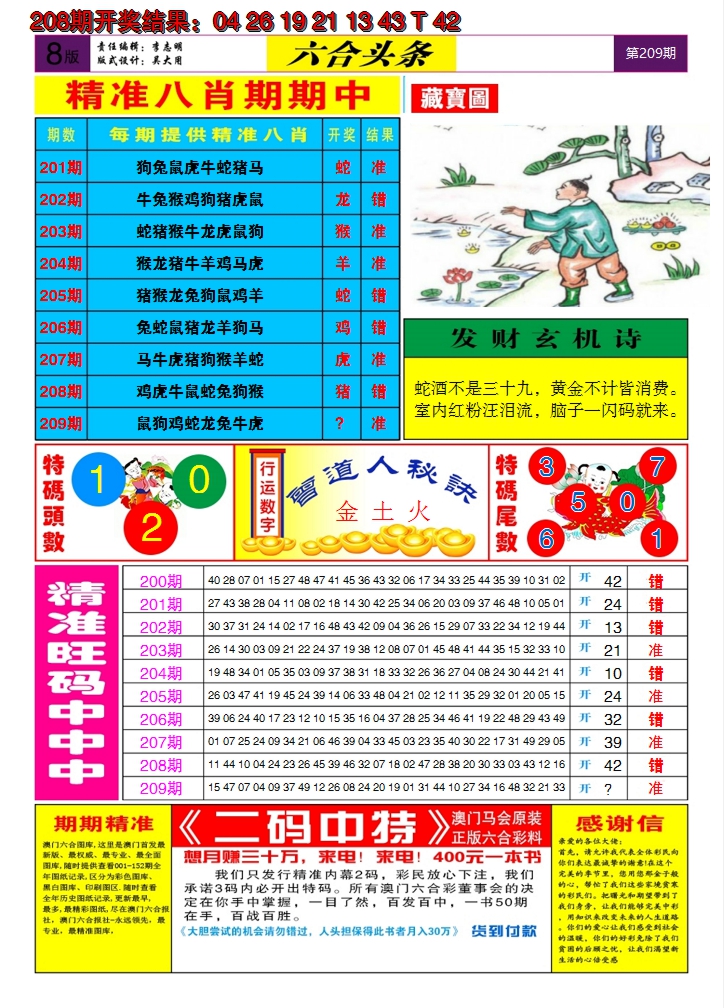 新澳彩209期:六合头条B