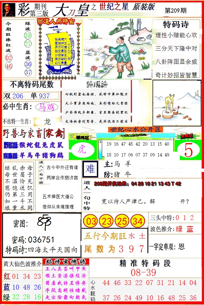 新澳彩209期:大刀皇之(世纪之星)