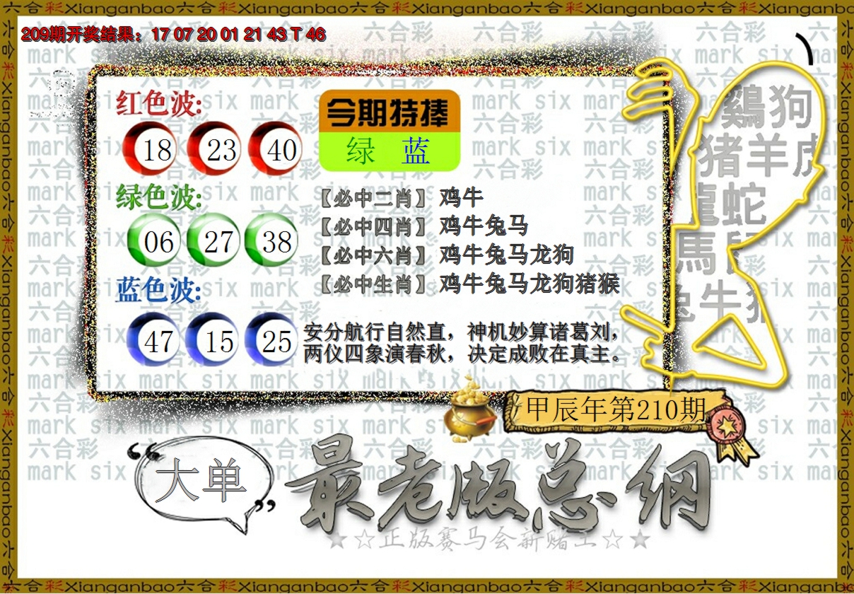 新澳彩210期:最老版总纲