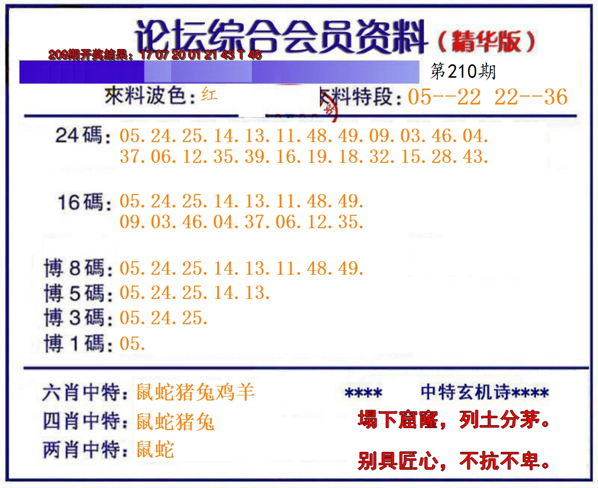 新澳彩210期:综合会员资料