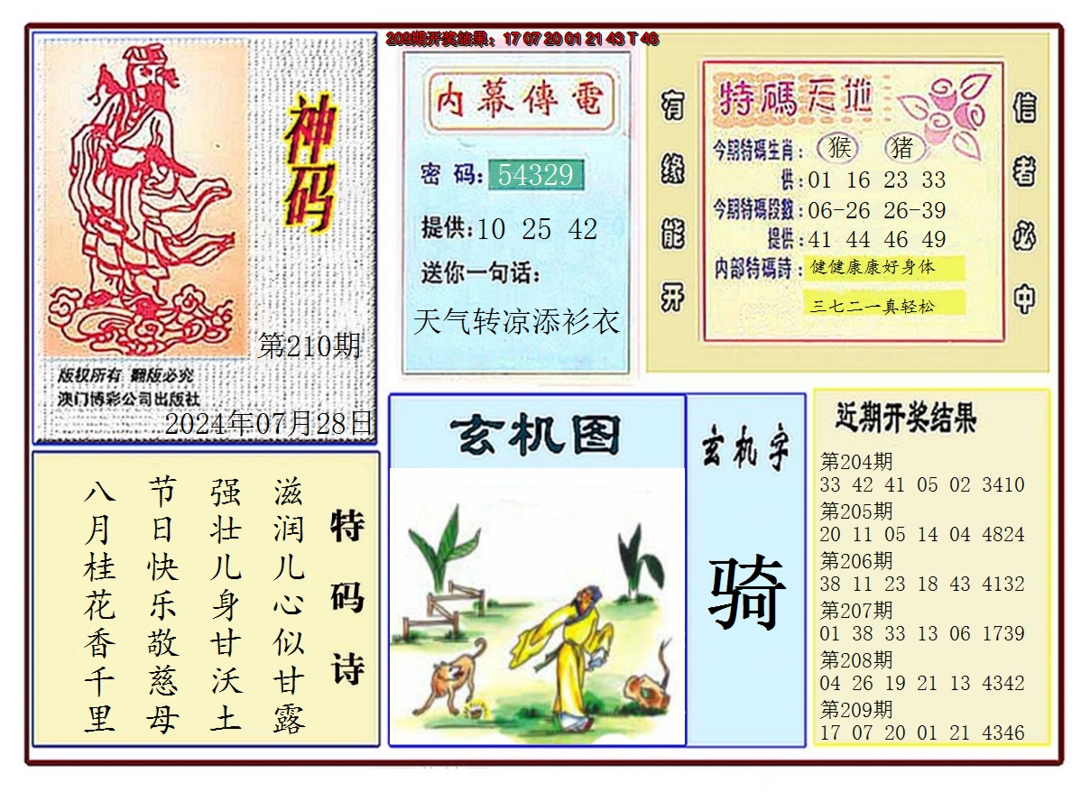 新澳彩210期:黄大仙神码