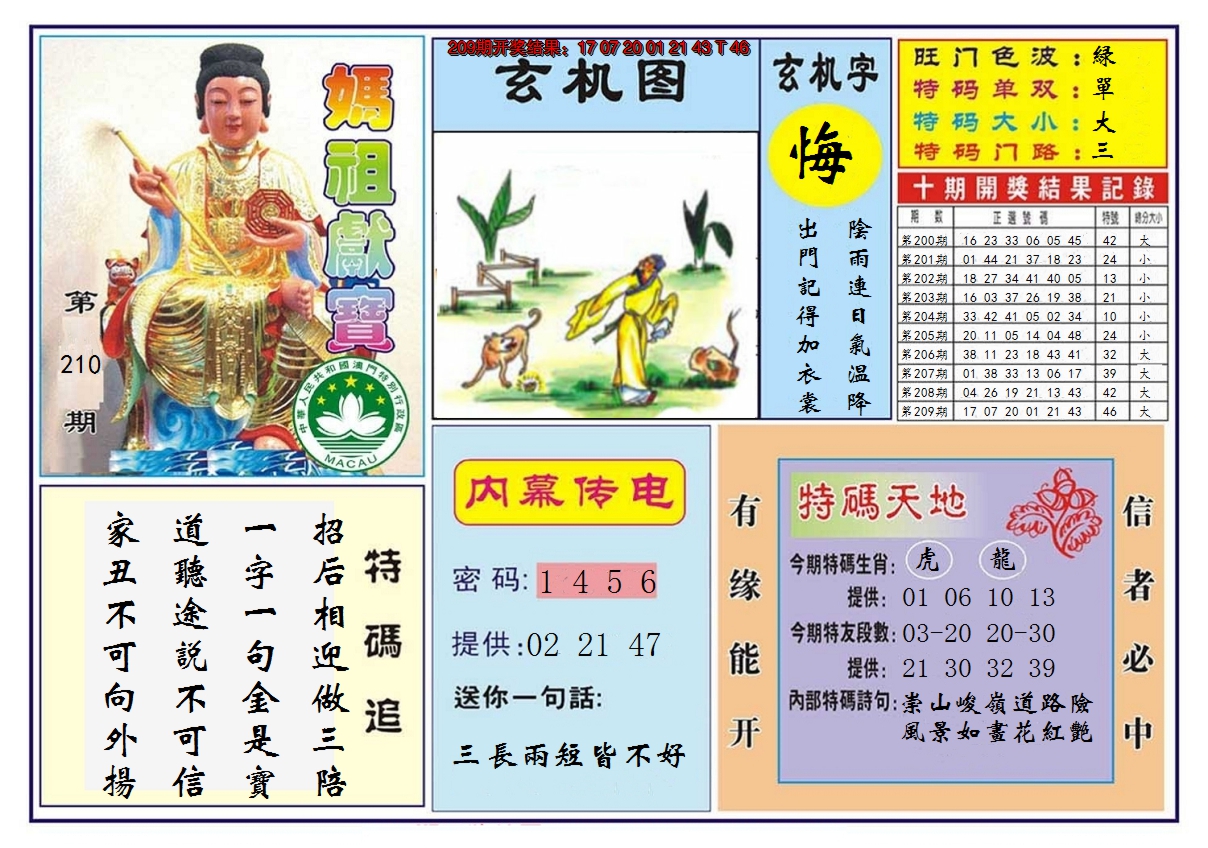 新澳彩210期:马祖献宝