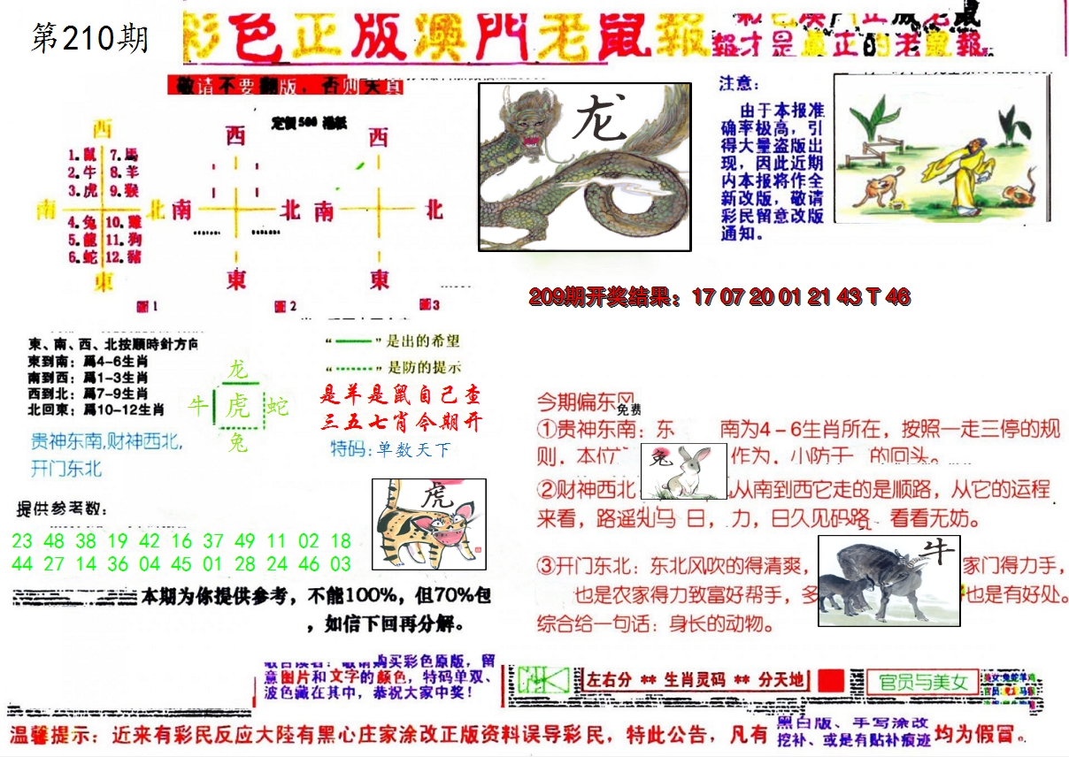 新澳彩210期:彩色正版澳门老鼠报