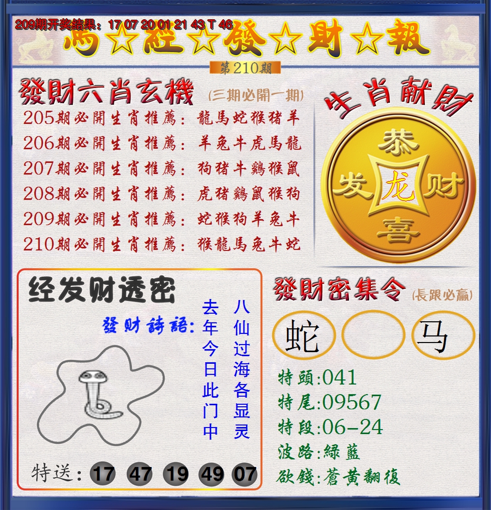 新澳彩210期:澳门发财报