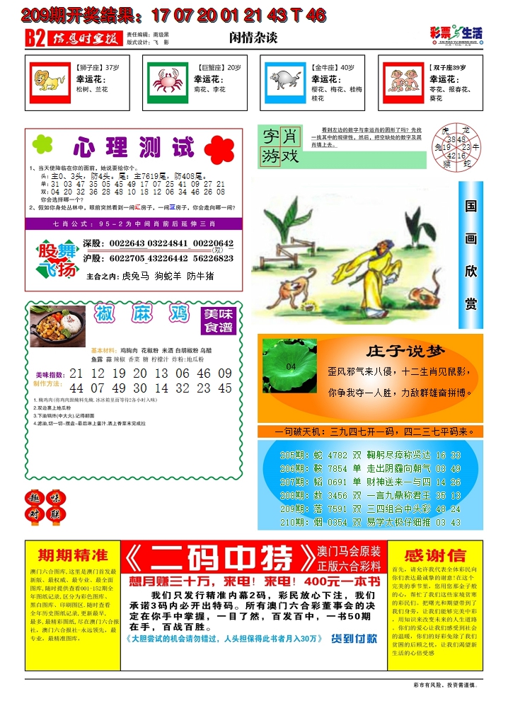 新澳彩210期:彩票与生活B